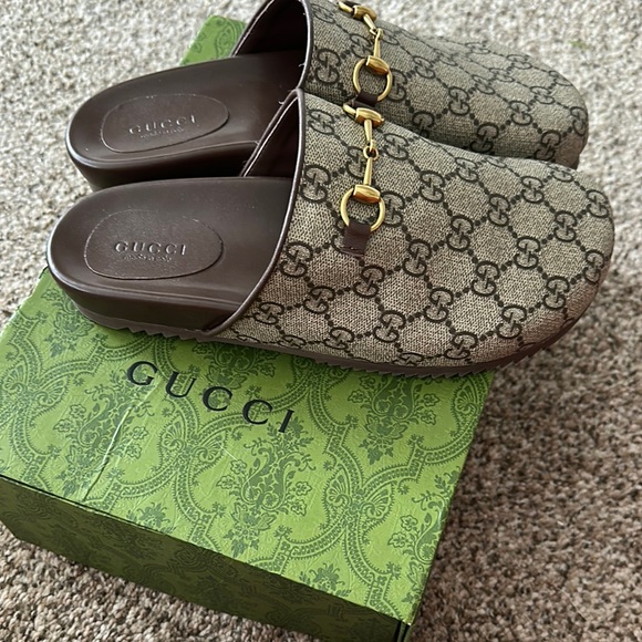 Beige Canvas Mules with Gold Horsebit - Picture 2 of 6